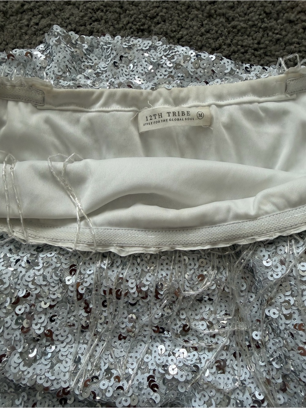 12th Tribe Silver White Sequin Dress without Belt - Picture 4 of 5